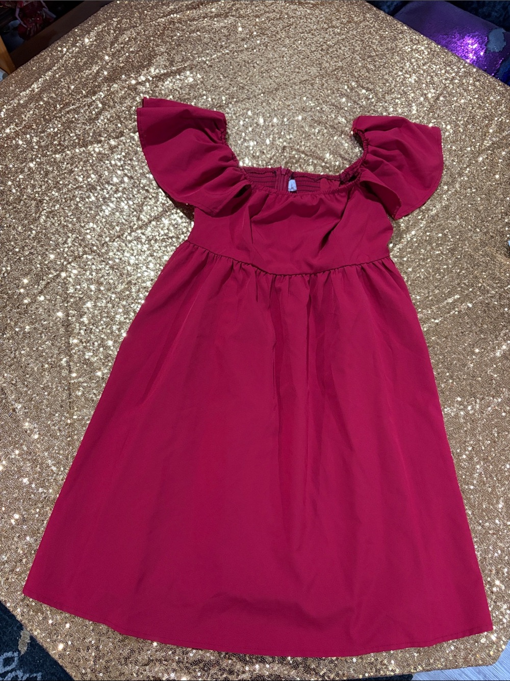 Flutter-Sleeve Mini Dress in Red